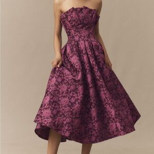 Mac Duggal Elegant Brocade Floral Strapless Dress